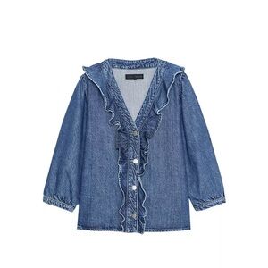 Zara Blue Ruffled Denim Blouse